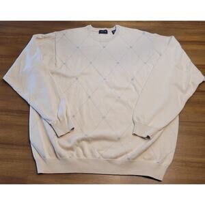 Izod Men’s Tan Argyle Diamond Knit Crew Neck Sweater Size L 100% Cotton EUC